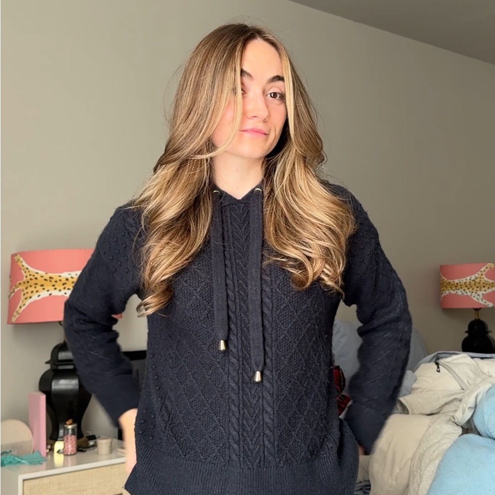 Ann Taylor Navy Cable Knit Hoodie